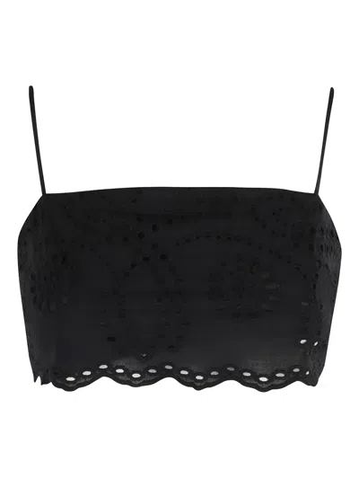 Mc2 Saint Barth Florida Broderie Anglaise Top In Black