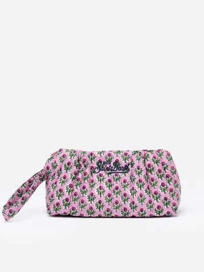 Mc2 Saint Barth Flower Patch Quilted Small Pouch In Pink