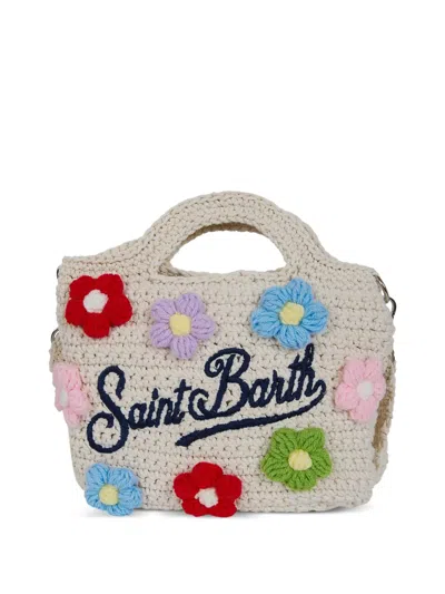 Mc2 Saint Barth Flower-patch Logo-embroidered Tote Bag In Gray