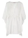Mc2 Saint Barth Floral Cut-out Cotton Round Neck Caftan