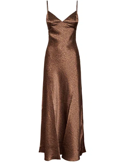 Mc2 Saint Barth Flowing Pastel Leopard Print Silk Maxi Dress In Brown