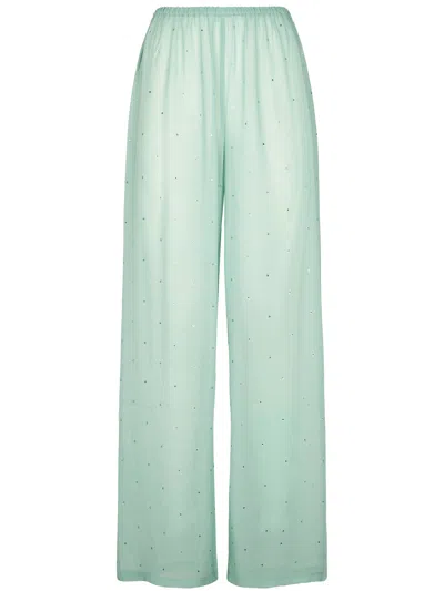 Mc2 Saint Barth Flowing Wide-leg Trousers In Lightweight Georgette In Blue