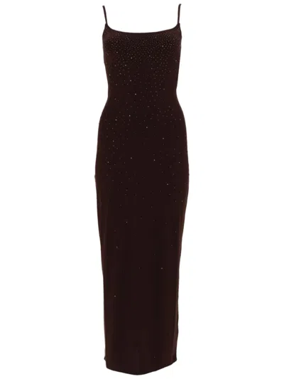 Mc2 Saint Barth Form-fitting Midi Dress With Spaghetti Straps In Burgundy