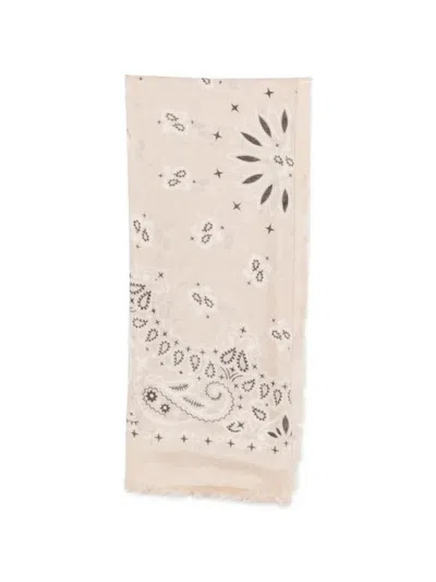 Mc2 Saint Barth Foulard Maxi Bandana-print Frayed Scarf In Neutral