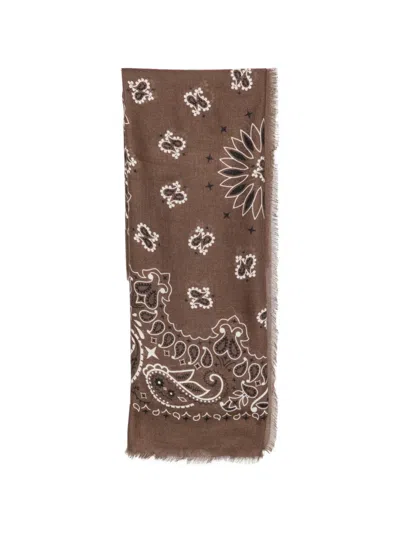 Mc2 Saint Barth Foulard Maxi Paisley-print Frayed Scarf In Brown