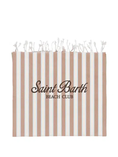 Mc2 Saint Barth Fouta Striped Fringed Beach Towel In Brown