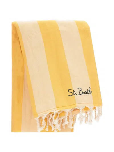 Mc2 Saint Barth Fouta Striped Fringed Beach-towel In Yellow