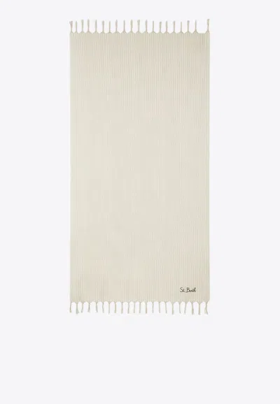 Mc2 Saint Barth Fouta Striped Logo Beach Towel