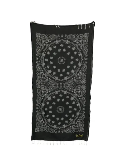 Mc2 Saint Barth Foutas J N Bandana-print Fringed Beach Towel In Black