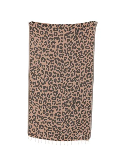 Mc2 Saint Barth Foutas Leopard-print Fringed Beach Towel In Brown
