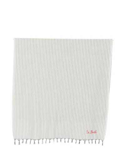 Mc2 Saint Barth Foutas Light N Stripe-pattern Fringed Beach Towel In Neutral
