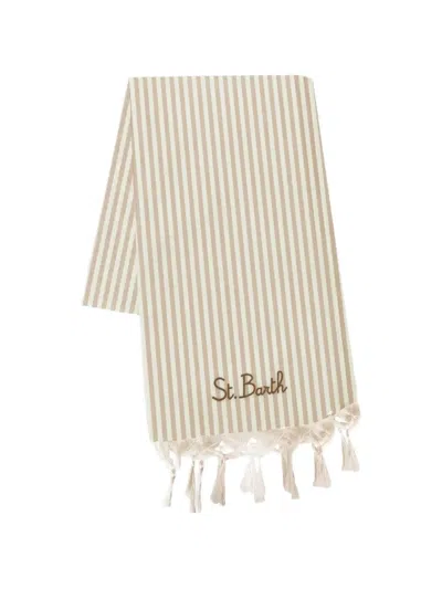 Mc2 Saint Barth Foutas Light Striped Beach Towel In Neutral