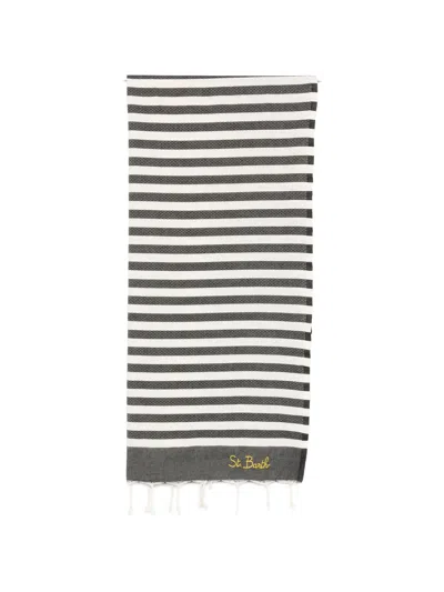 Mc2 Saint Barth Foutas N Striped Beach Towel In Black