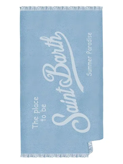 Mc2 Saint Barth Foutas Saint Barth Logo Beach Towel In Blue