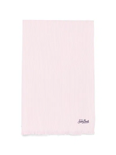Mc2 Saint Barth Foutas Seersucker Striped Logo-embroidered Beach Towel In Pink