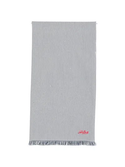 Mc2 Saint Barth Foutas Seersucker Stripe-pattern Embroidered Beach Towel In Multi