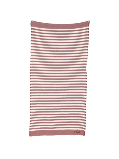Mc2 Saint Barth Foutas Striped Fringed Beach Towel In Brown