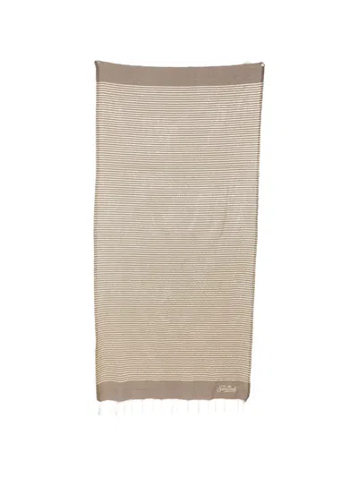 Mc2 Saint Barth Foutas Striped Fringed Beach Towel In Nude