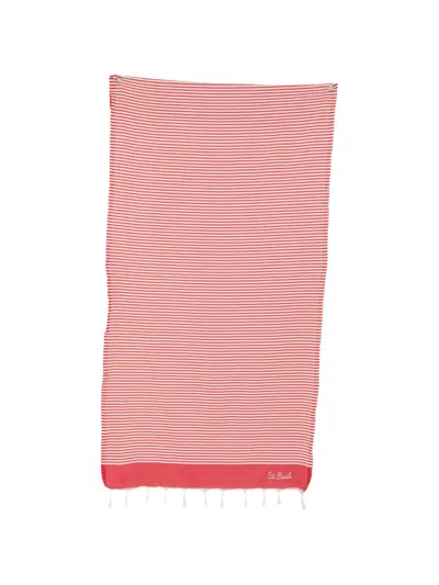 Mc2 Saint Barth Foutas Striped Fringed Towel Beach In Red