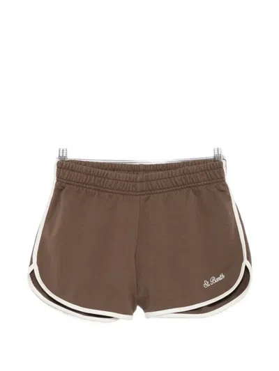 Mc2 Saint Barth Francine Light Logo-embroidered Shorts In Brown