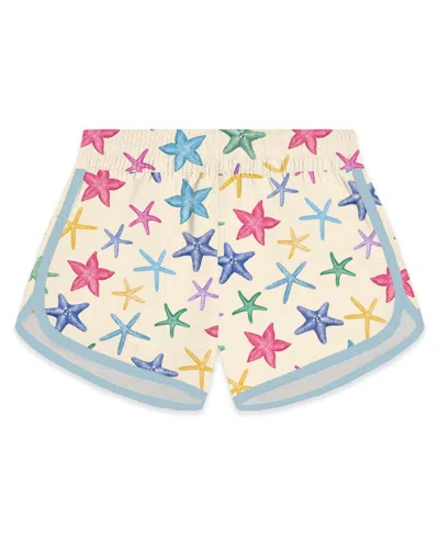 Mc2 Saint Barth Kids' Francine Swim Short With String Starfish Print In Neutral