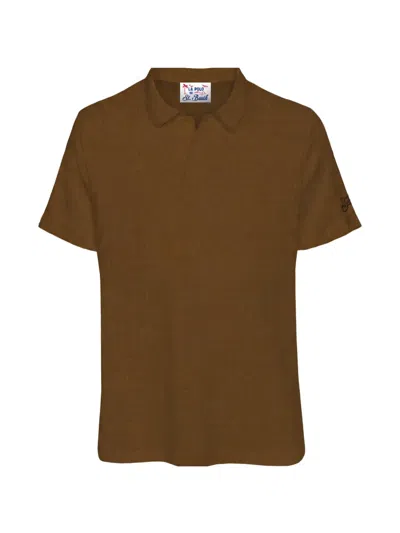 Mc2 Saint Barth Brown Slub Texture Polo Shirt In Animal Print