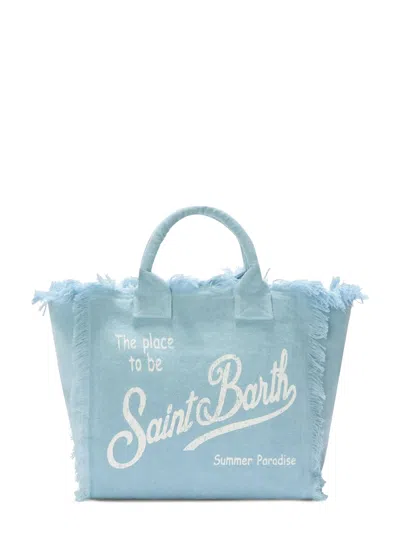 Mc2 Saint Barth Frayed Edges Linen Shoulder Bag In Blue