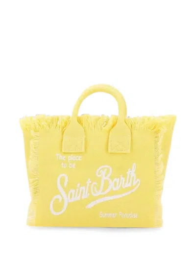 Mc2 Saint Barth Frayed Logo-print Shoulder Bag In Yellow