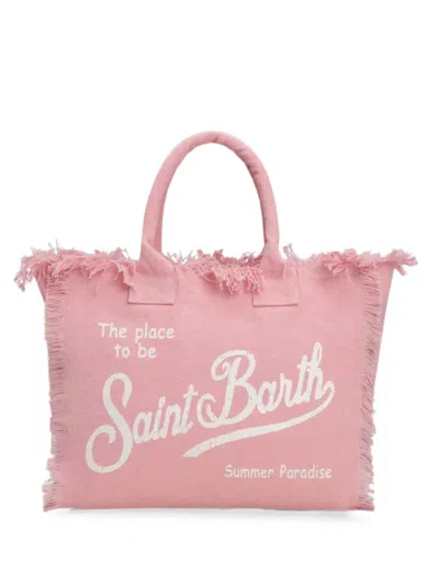 Mc2 Saint Barth Frayed Logo-print Tote Bag In Red