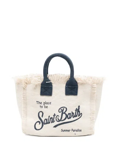 Mc2 Saint Barth Frayed-edge Mini Bag In Neutral