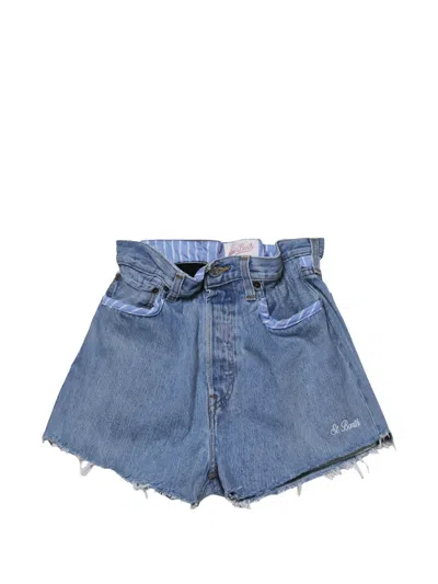 Mc2 Saint Barth Frayed-hem Denim Shorts In Blue