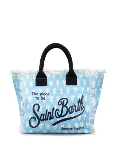 Mc2 Saint Barth Fringe-trim Cotton Canvas Shoulder Bag With Vibrant Floral Patterns
