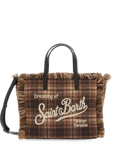 Mc2 Saint Barth Fringed Checked Tote Bag In Blue