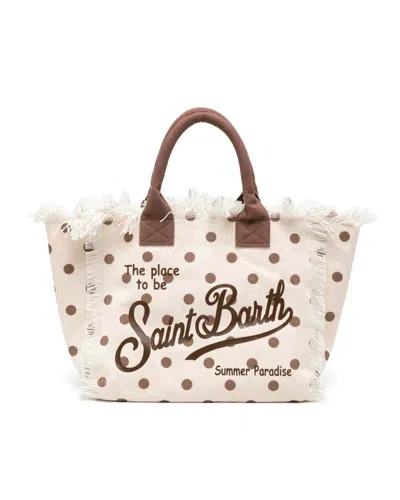 Mc2 Saint Barth Fringed Cotton Canvas Tote Bag In Brown