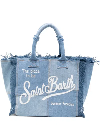 Mc2 Saint Barth Fringed Denim Tote Bag In Blue