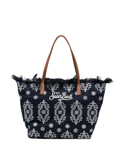Mc2 Saint Barth Fringed-detail Floral-embroidery Tote Bag In Black