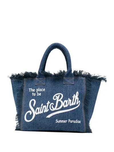 Mc2 Saint Barth Fringed-detail Logo-print Tote Bag In Blue