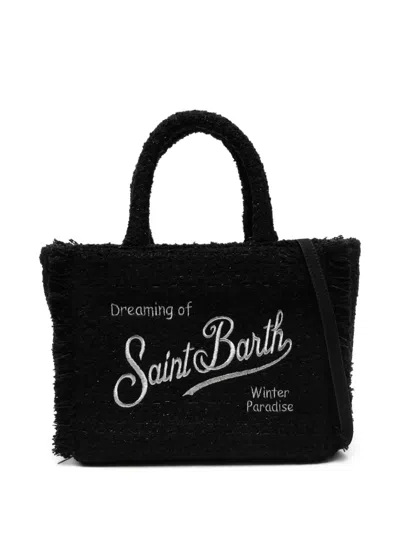 Mc2 Saint Barth Fringed Embroidered Tote Bag In Black