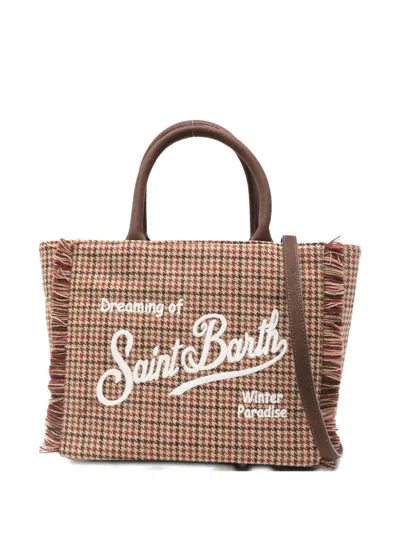 Mc2 Saint Barth Fringed Embroidered Tote Bag In Brown