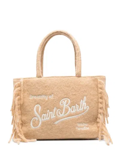 Mc2 Saint Barth Fringed Embroidered Tote Bag In White
