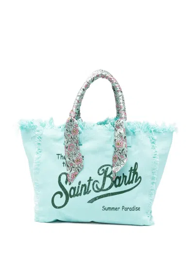 Mc2 Saint Barth Fringed Floral-wrapped Tote Bag In Blue