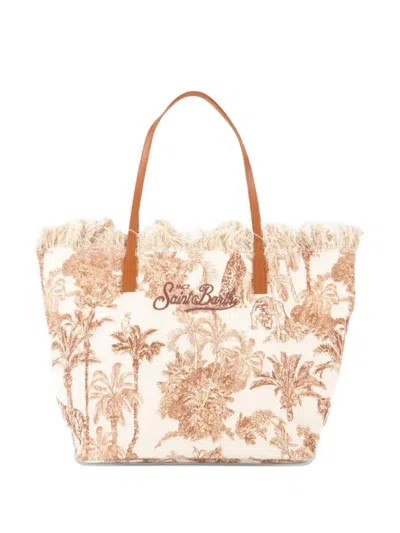 Mc2 Saint Barth Fringed Jungle-print Tote Bag In Neutral