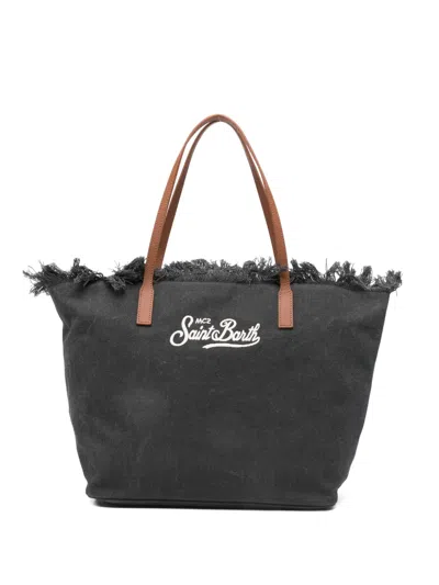 Mc2 Saint Barth Fringed Logo-embroidered Tote Bag In Black