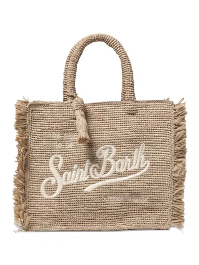 Mc2 Saint Barth Fringed Logo-embroidered Tote Bag In Neutral