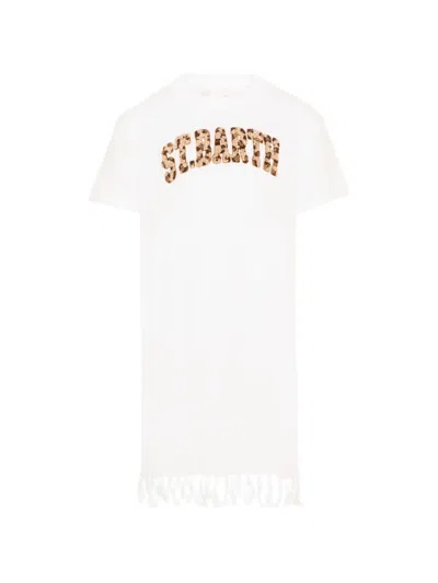 Mc2 Saint Barth Kids' Fringed Logo-patch Beach Dress In White