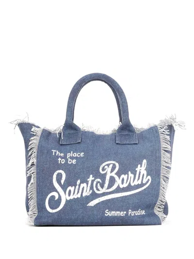 Mc2 Saint Barth Fringed Logo-print Tote Bag In Blue
