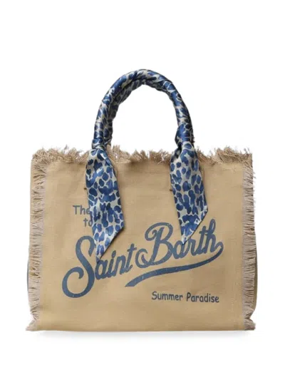 Mc2 Saint Barth Fringed Logo-print Tote Bag In Brown