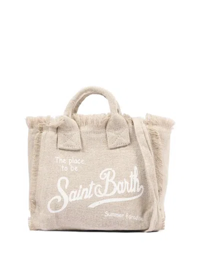 Mc2 Saint Barth Fringed-detail Logo-print Tote Bag In Neutral