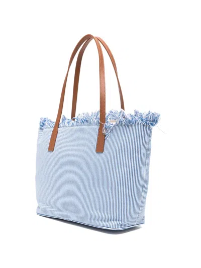 Mc2 Saint Barth Fringed-detail Striped-pattern Tote Bag In Blue