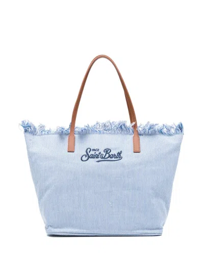 Mc2 Saint Barth Fringed-detail Striped-pattern Tote Bag In Blue